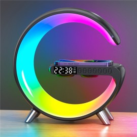 15W Wireless Charger Pad Stand APP Control LED RGB Alarm Clock Desk Lamp Speaker Fast Charging Station For IPhone/Samsung/Xiaomi