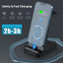 New Charger Station For IPhone Multiple Devices - 3 In 1 Fast Wireless Charging Stand For Apple Watch Series 7 6 SE 5 4 3 2 & Airpods IPhone 14 13 12 11 Pro X Max XS XR 8 7 Plus 6s 6 With 6.6FT Type-C Charging Cable