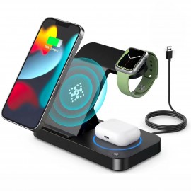 Wireless Charger Stand, 4 In 1 Wireless Charging Station For IPhone/14/13/12/11Pro Samsung Galaxy S22/S21 Series Phone Fast Charger Station For iWatch 8/7/6/5/4/3/2 AirPods 3/2/Pro