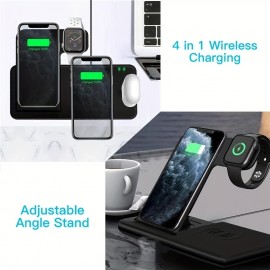 15W 4 In 1 Wireless Charger Stand Pad For IPhone 14 13 12 Apple Watch 15W Foldable Fast Charging Dock Station For Airpods Pro IWatch