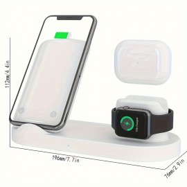 3-in-1 15W Fast Charging Charger For Mobile Phones. Desktop Stand. Wireless Charger For Watch, Earphone, Mobile Phone.