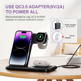 3 In 1 Wireless Charging Station For iWatch Ultra 9 8 7 6 5 4 3 2 SE Airpods Pro 3 Pro2 Multiple Devices Folding Wireless Charger Stand For iPhone 15 14 13 11 And Earlier Series