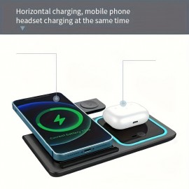 3-in-1 Foldable Wireless Fast Charging Station For Mobile Phones/Watch/Wireless Earphones And Other Devices Wireless Charging Configuration Night Atmosphere Light, 15W Wireless Fast Charging