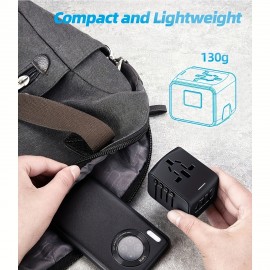 Travel Adapter Worldwide, Travel Plug Adapter Worldwide With Type C 3 USB Ports And AC Socket, Universal Travel Plug Adapter For Travel, USA, UK, Italy, Australia, Canada, Germany, Black