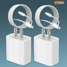 2packs For Iphone Fast Charger 20w Mobile Phone Power Adapter Wall Quick Plug Quick Charge Distribution Charge Cable For Apple Tablet Apple Phone PD20W Quick Charger