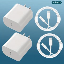 2packs For Iphone Fast Charger 20w Mobile Phone Power Adapter Wall Quick Plug Quick Charge Distribution Charge Cable For Apple Tablet Apple Phone PD20W Quick Charger