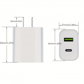 2pcs White Fast Charger For IPhone 20w Power Adapter Wall USB Type C Port Fast Plug Fast Charging With Data Cable Suitable For IPhone Tablet Mobile Phone And Other PD20W Fast Charging Head
