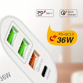 36W  Fast Charging Adaptor With 3USB + PD20w Interfaces Fast Charging  Adaptor Gift For Birthday/Easter/President's Day