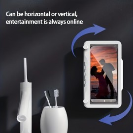 1pc Rotating Waterproof Mobile Phone Box, Punch-free Wall Mounted Touch Screen Bracket, Bathroom Shower Phone Holder, Plastic Mobile Phone Storage Box, Bathroom Accessories