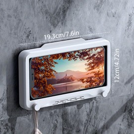 Shower Mobile Phone Holder Waterproof Wall Mounted With Hook Up, Waterproof Touchable Case Wall Mounted Bath Bathroom Phone Shelves Storage Box For Bathtub Kitchen Toilet