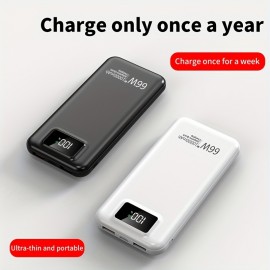 10000mAh 66W Super-Fast Charging Power Bank, Portable USB Power Bank - Compatible With Android & Apple Devices, LED Digital Power Display & 4 Charging Cables