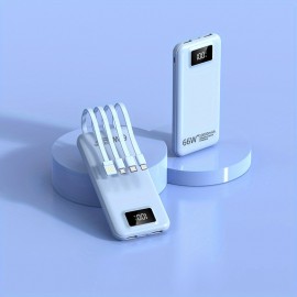 10000mAh 66W Super-Fast Charging Power Bank, Portable USB Power Bank - Compatible With Android & Apple Devices, LED Digital Power Display & 4 Charging Cables