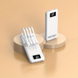 10000mAh 66W Super-Fast Charging Power Bank, Portable USB Power Bank - Compatible With Android & Apple Devices, LED Digital Power Display & 4 Charging Cables