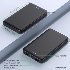 Portable Charger Power Bank 10000mAh Ultra Slim Design Portable Phone Charger With Type C Input & 2 Output Backup Charging External Battery Pack For Smart Phone, Android Phone,Tablet Etc.Compatible With IPhone 15 14 13,12 11 X 8 7 6 , Samsung S20,