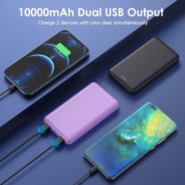 Portable Charger Power Bank 10000mAh Ultra Slim Design Portable Phone Charger With Type C Input & 2 Output Backup Charging External Battery Pack For Smart Phone, Android Phone,Tablet Etc.Compatible With IPhone 15 14 13,12 11 X 8 7 6 , Samsung S20,