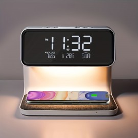 Wireless Charging LCD Alarm Clock Wireless Phone Charger Creative 3 In 1 Bedside Lamp Night Light Atmosphere Light