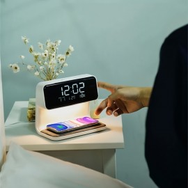 Wireless Charging LCD Alarm Clock Wireless Phone Charger Creative 3 In 1 Bedside Lamp Night Light Atmosphere Light